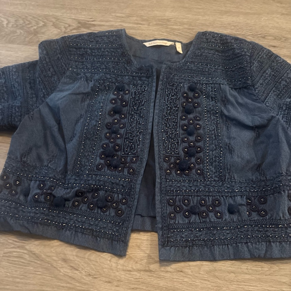 Soft Surroundings Theodora Women’s Navy Embellished Cotton Small Jacket